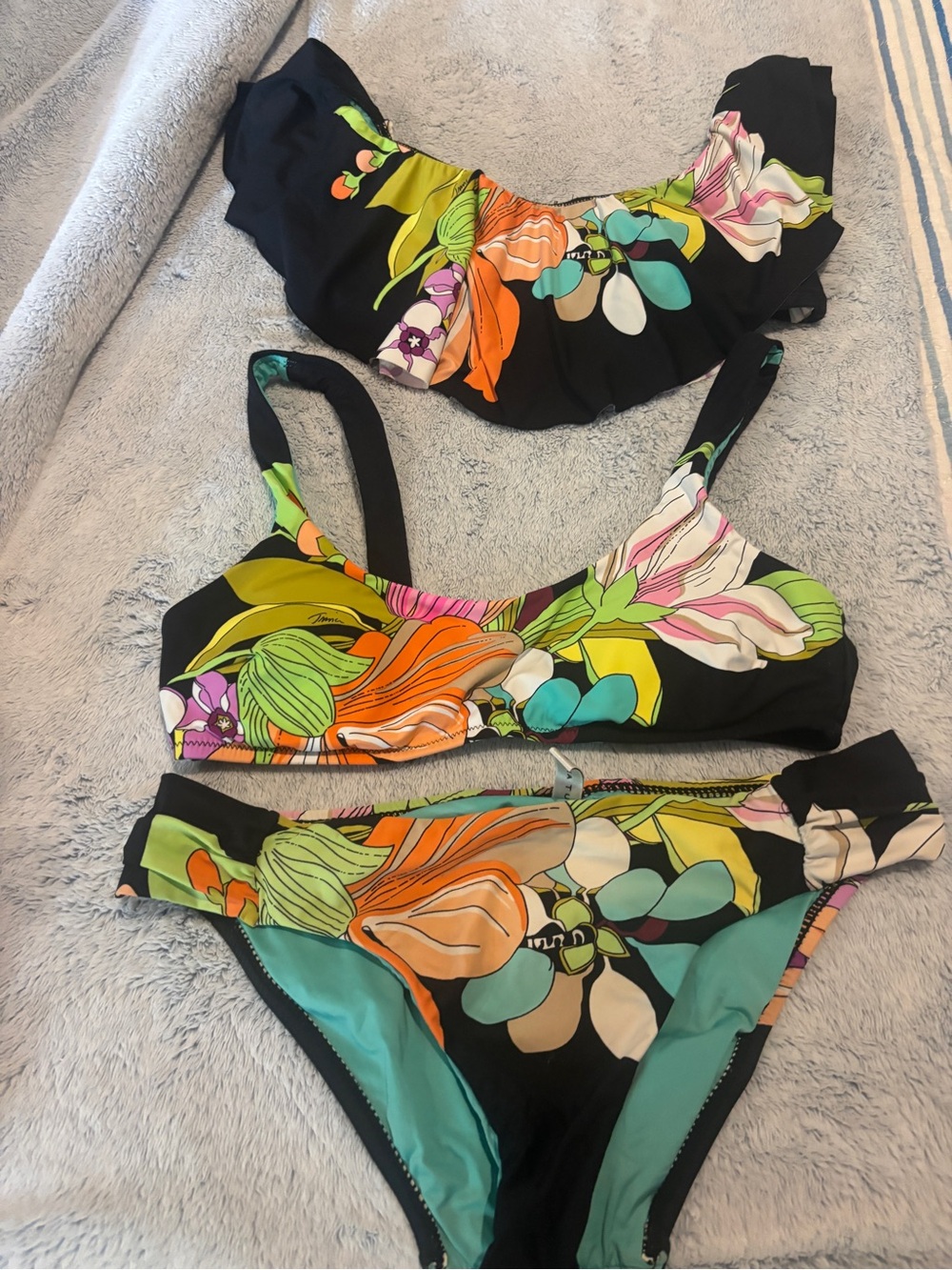 Trina Turk Black Floral Two-Piece Bikini with Multicolor Bloom